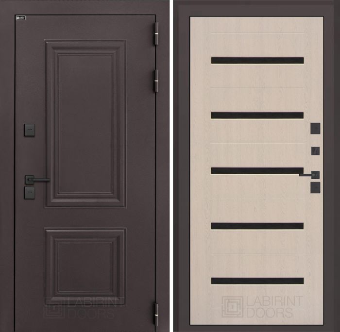 Входная дверь Лабиринт Полярис лайт 01 – Беленый дуб, стекло черное