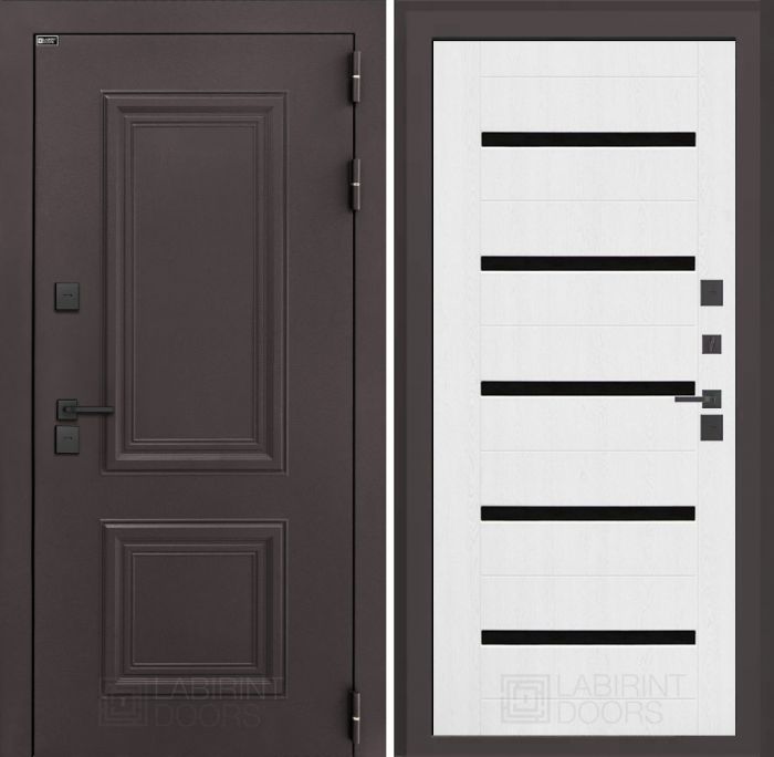 Входная дверь Лабиринт Полярис лайт - 01 Белое дерево, стекло черное