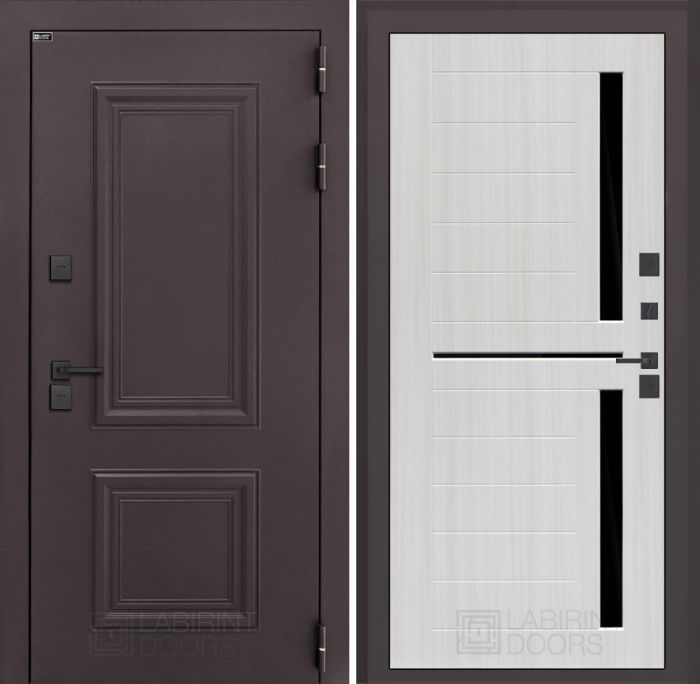 Входная дверь Лабиринт Полярис лайт 02 – Сандал белый, стекло черное