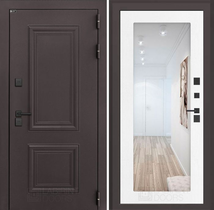 Входная дверь Лабиринт Полярис лайт 18 – Белое дерево с зеркалом