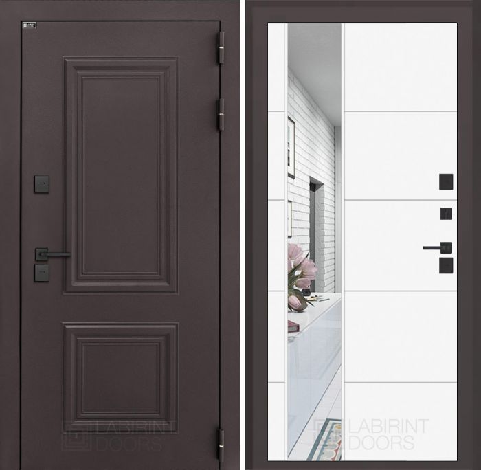 Входная дверь Лабиринт Полярис лайт 19 – Белый софт с Зеркалом