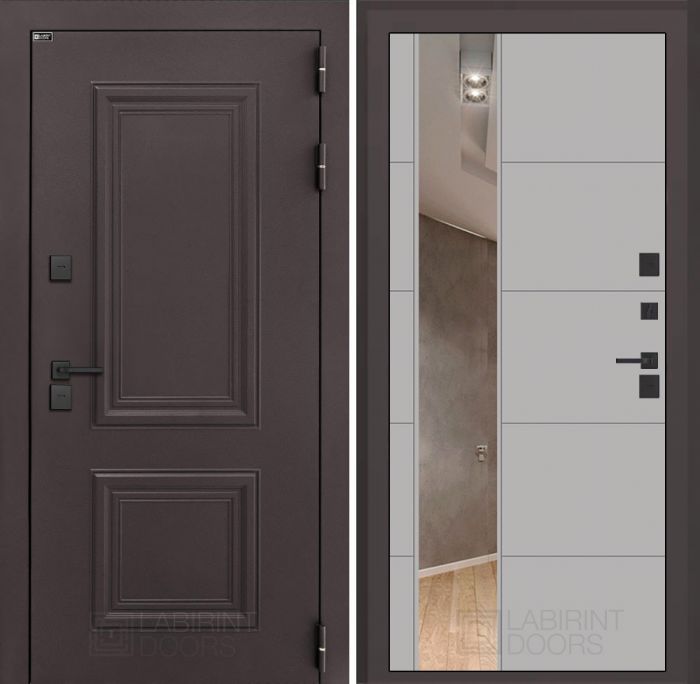 Входная дверь Лабиринт Полярис лайт 19 – Грей софт с Зеркалом