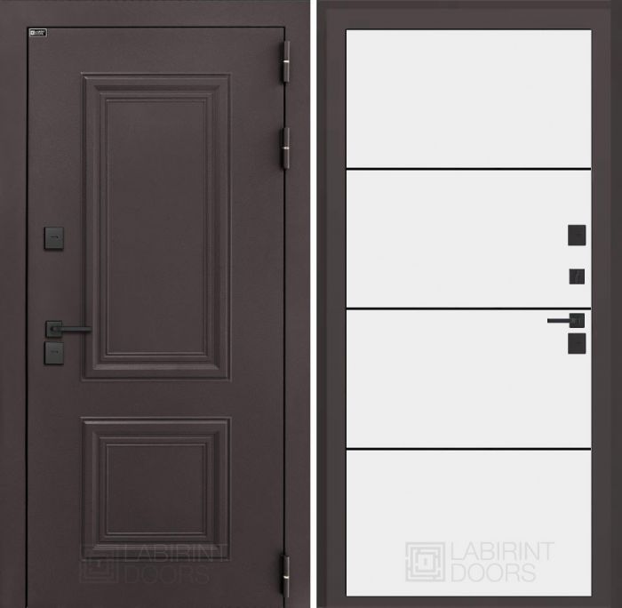 Входная дверь Лабиринт Полярис лайт 25 – Белый софт, черный молдинг