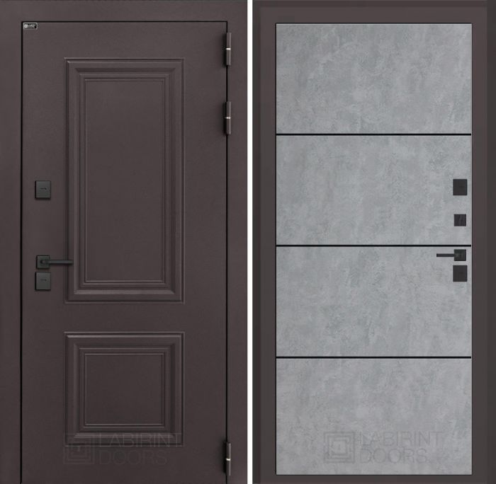 Входная дверь Лабиринт Полярис лайт 25 – Бетон светлый, черный молдинг