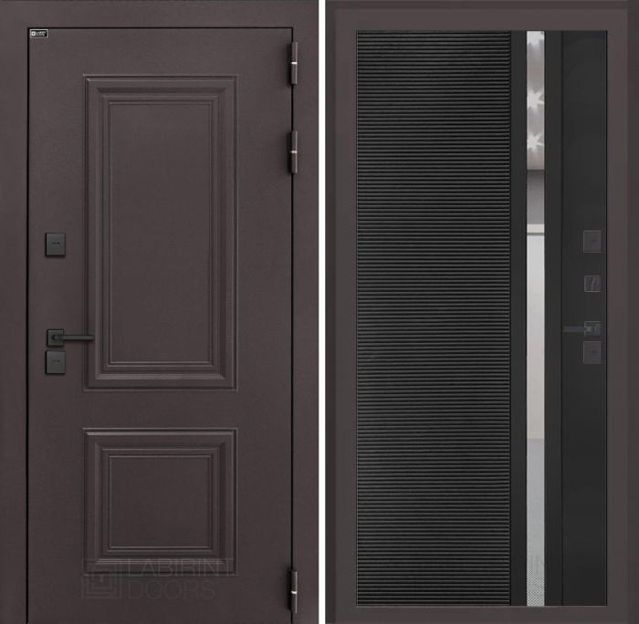 Входная дверь Лабиринт Полярис лайт 31 – Черный кварц, зеркальная вставка с тонировкой