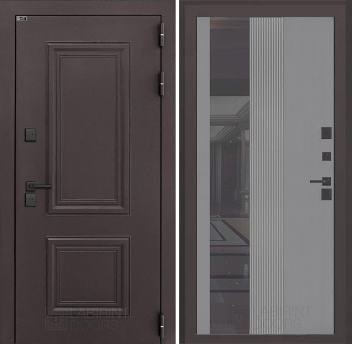 Входная дверь Лабиринт Полярис лайт 32 – Серый рельеф софт с зеркалом тонированным