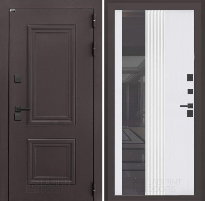 Входная дверь Лабиринт Полярис лайт 32 – Белый рельеф софт с зеркалом тонированным