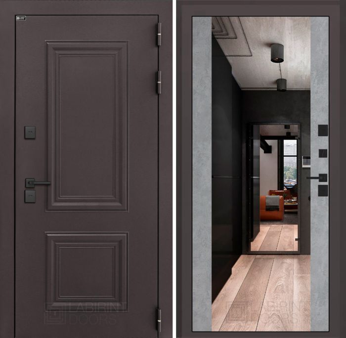 Входная дверь Лабиринт Полярис лайт Бетон светлый с Зеркалом Максимум