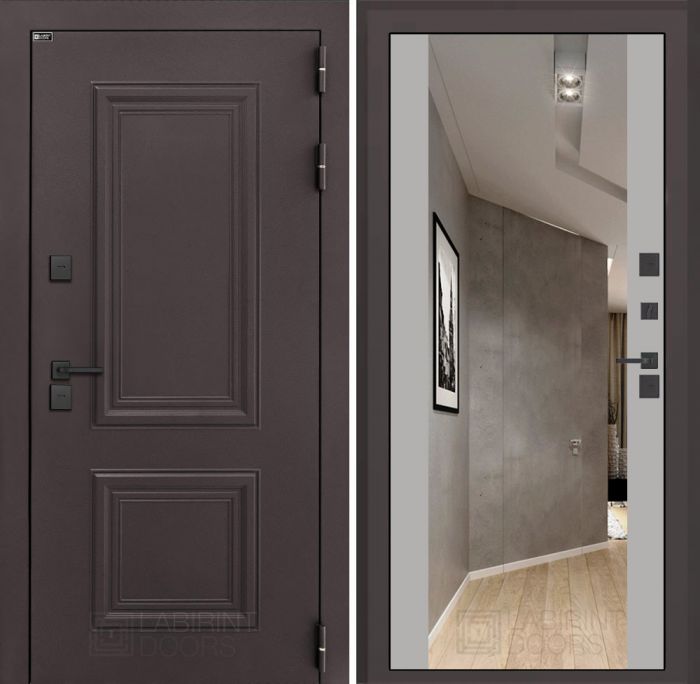 Входная дверь Лабиринт Полярис лайт Грей софт с Зеркалом Максимум