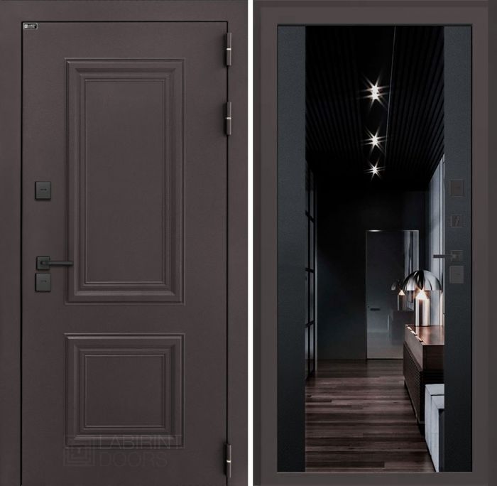 Входная дверь Лабиринт Полярис лайт Черный кварц с тонированным зеркалом Максимум