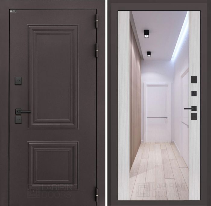 Входная дверь Лабиринт Полярис лайт Сандал белый с зеркалом Максимум