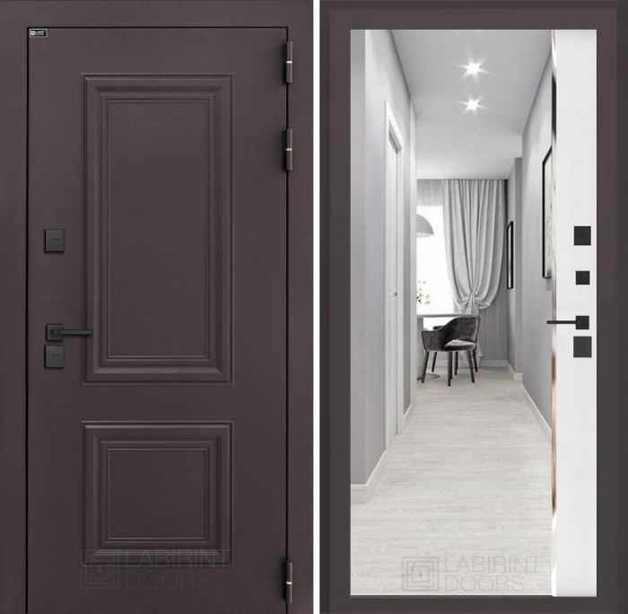 Входная дверь Лабиринт Полярис лайт Белый софт с зеркалом Панорама