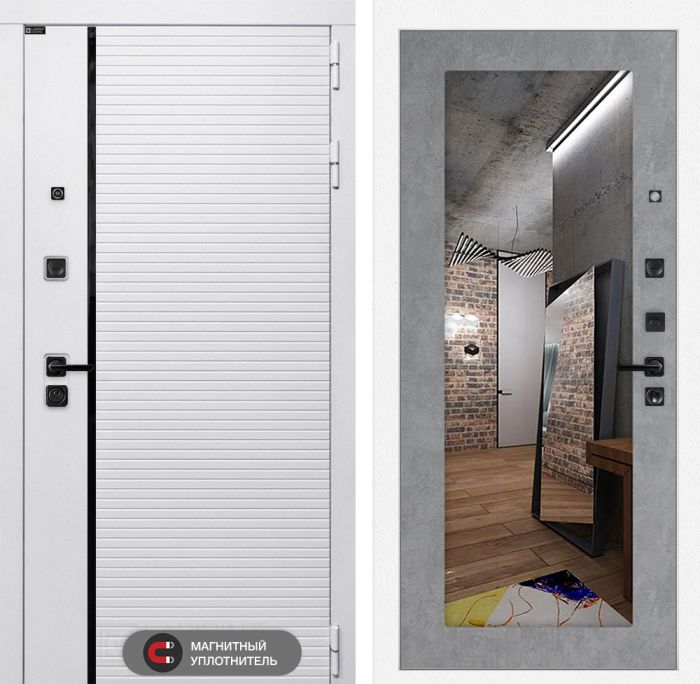 Входная дверь Лабиринт ROYAL с Зеркалом 18 - Бетон светлый