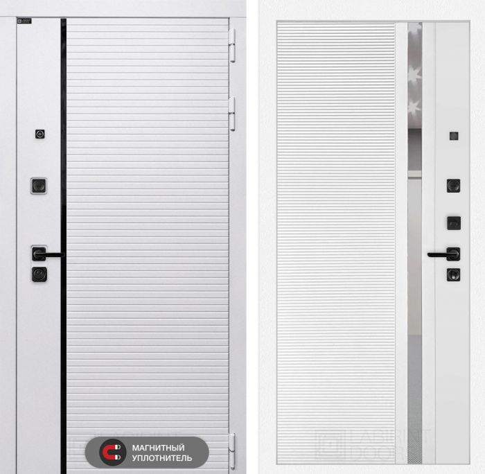 Входная дверь Лабиринт Роял (ROYAL) 31 - Белый софт зеркальная вставка с тонировкой