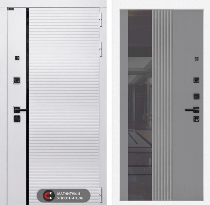 Входная дверь Лабиринт Роял (ROYAL) 32 - Зеркало тонированное Серый софт рельеф