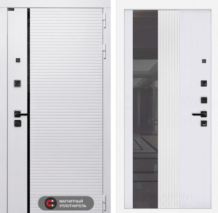 Входная дверь Лабиринт Роял (ROYAL) 32 - Зеркало тонированное Белый софт рельеф