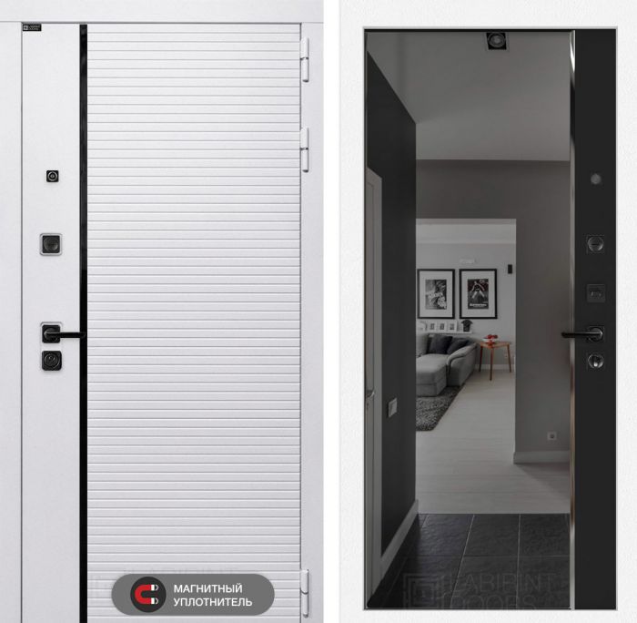 Входная дверь Лабиринт ROYAL замок Mottura с зеркалом Панорама с тонировкой Черный кварц