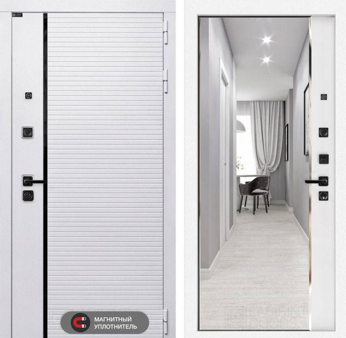 Входная дверь Лабиринт ROYAL замок Mottura с зеркалом Панорама Белый софт