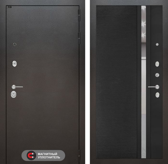 Входная дверь Лабиринт SILVER 31 - Черный кварц зеркальная вставка с тонировкой