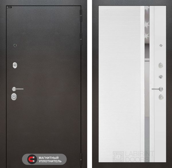 Входная дверь Лабиринт SILVER 31 - Белый софт зеркальная вставка с тонировкой