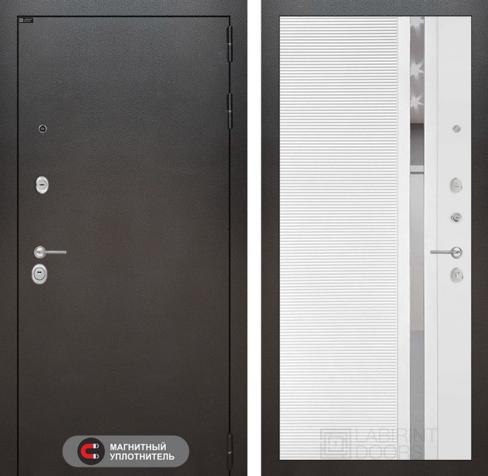 Входная дверь Лабиринт SILVER 31 - Белый софт зеркальная вставка с тонировкой