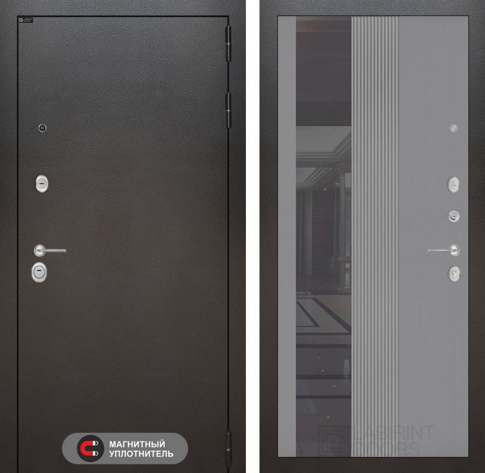 Входная дверь Лабиринт SILVER 32 - Зеркало тонированное Серый софт рельеф