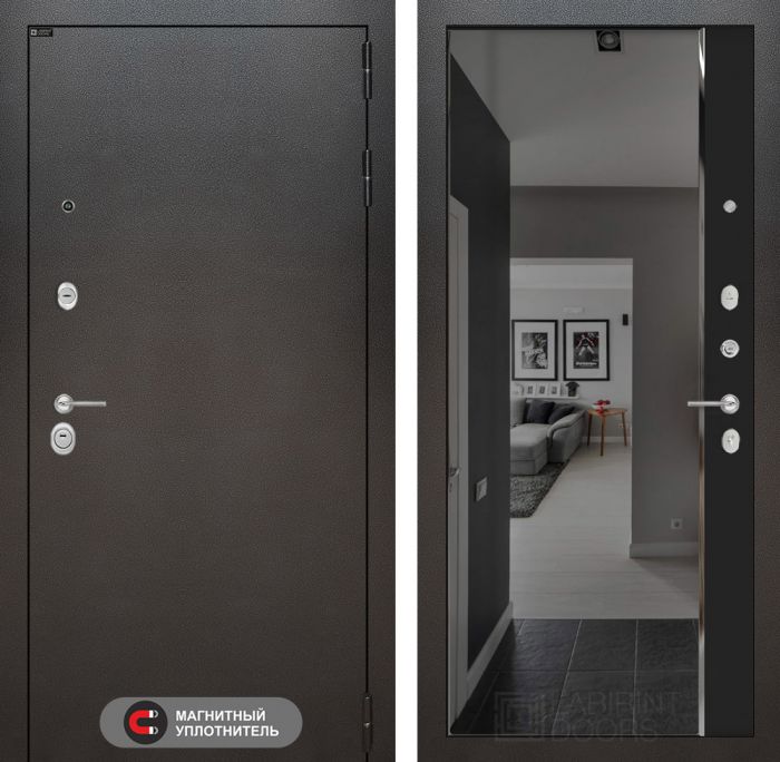 Входная дверь Лабиринт SILVER с зеркалом Панорама с тонировкой - Черный кварц