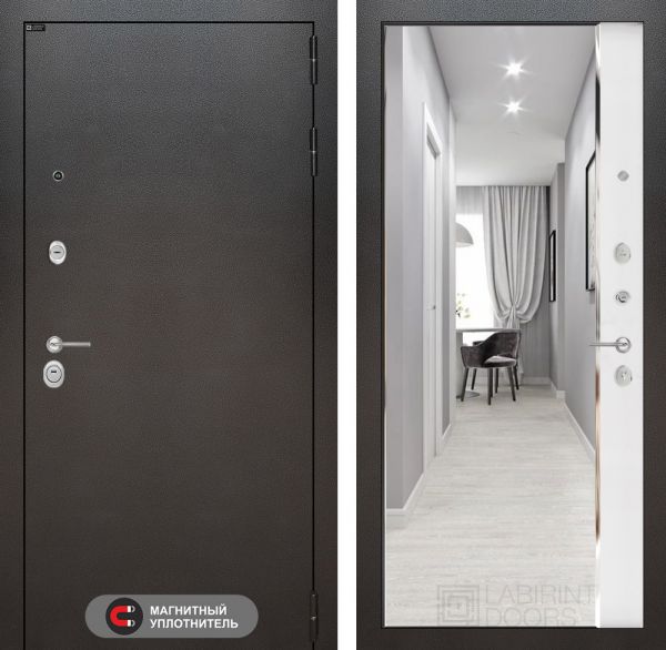 Входная дверь Лабиринт SILVER с зеркалом Панорама - Белый софт