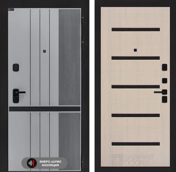 Входная дверь Лабиринт SKYLAB 01 – Беленый дуб, стекло черное
