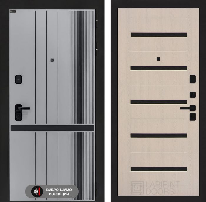 Входная дверь Лабиринт SKYLAB 01 – Беленый дуб, стекло черное