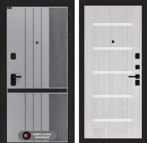 Входная дверь Лабиринт SKYLAB 01 - Сандал белый, стекло белое