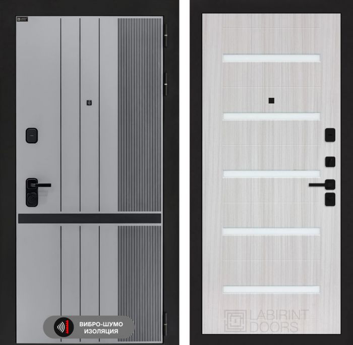 Входная дверь Лабиринт SKYLAB 01 - Сандал белый, стекло белое