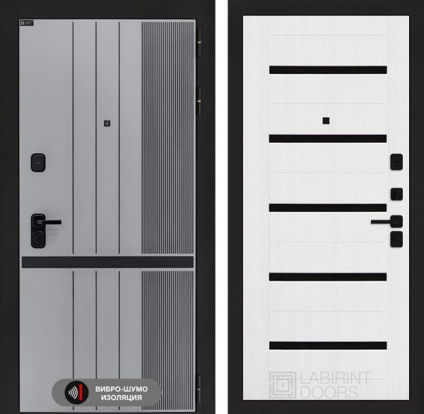 Входная дверь Лабиринт SKYLAB 01 – Белое дерево, стекло черное