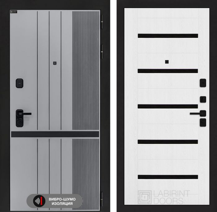 Входная дверь Лабиринт SKYLAB 01 – Белое дерево, стекло черное