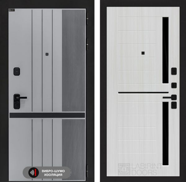 Входная дверь Лабиринт SKYLAB 02 – Сандал белый, стекло черное