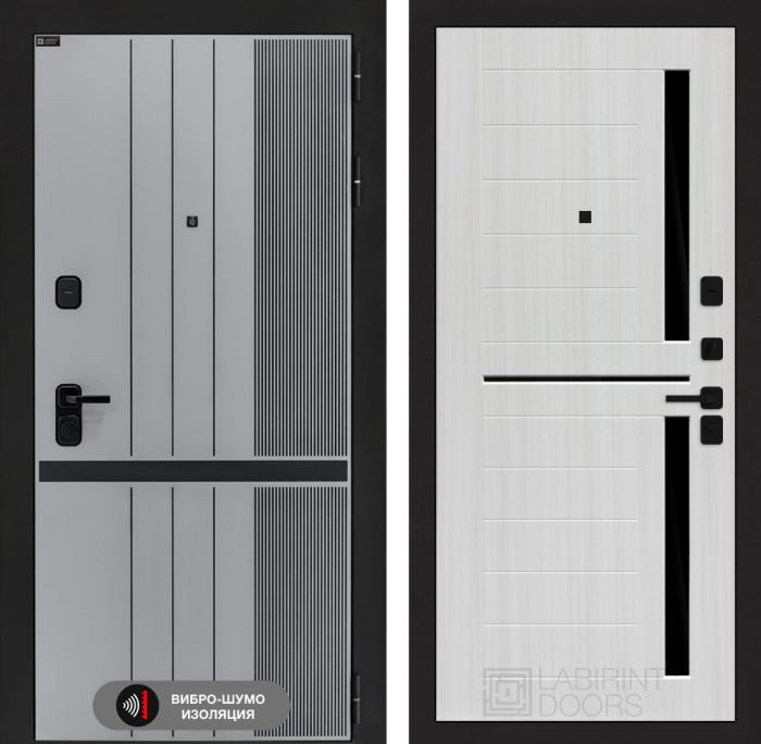 Входная дверь Лабиринт SKYLAB 02 – Сандал белый, стекло черное