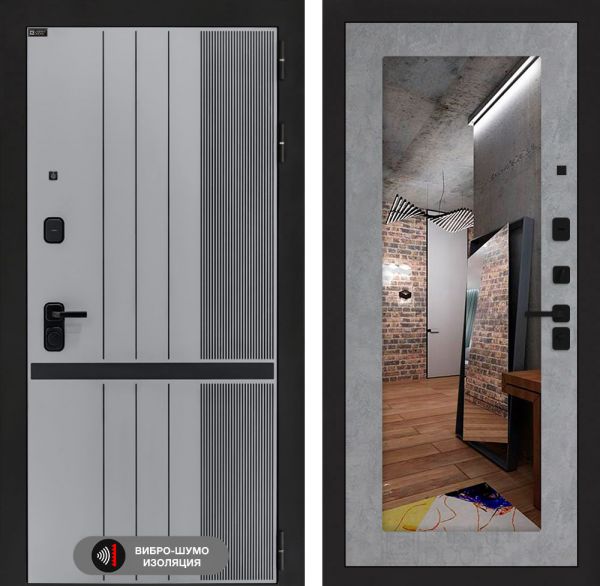 Входная дверь Лабиринт SKYLAB с Зеркалом 18 – Бетон светлый