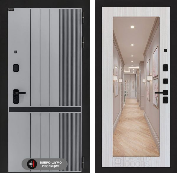 Входная дверь Лабиринт SKYLAB с Зеркалом 18 – Сандал белый