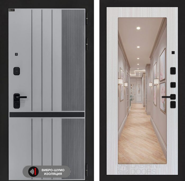 Входная дверь Лабиринт SKYLAB с Зеркалом 18 – Сандал белый