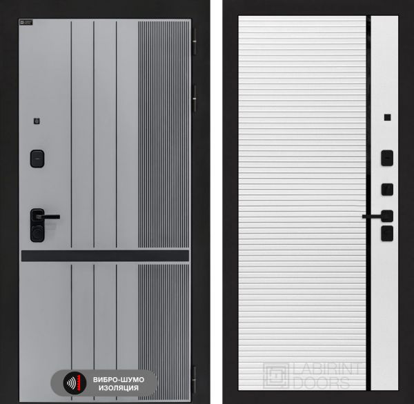 Входная дверь Лабиринт SKYLAB 22 – Белый софт, черная вставка