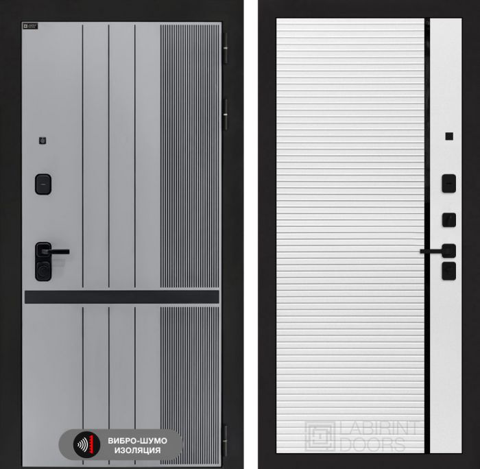 Входная дверь Лабиринт SKYLAB 22 – Белый софт, черная вставка