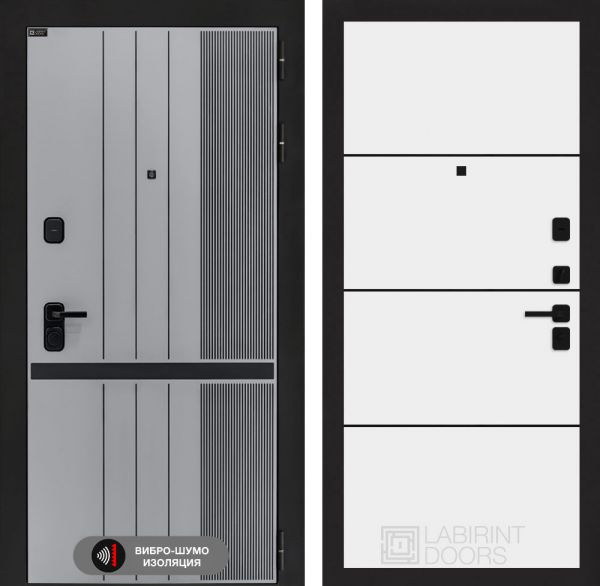Входная дверь Лабиринт SKYLAB 25 – Белый софт, черный молдинг