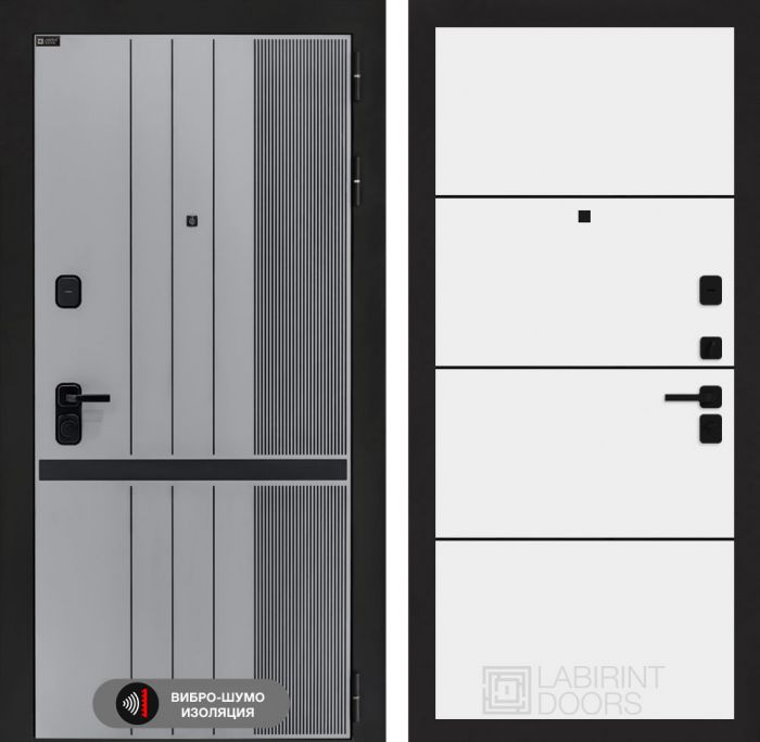 Входная дверь Лабиринт SKYLAB 25 – Белый софт, черный молдинг