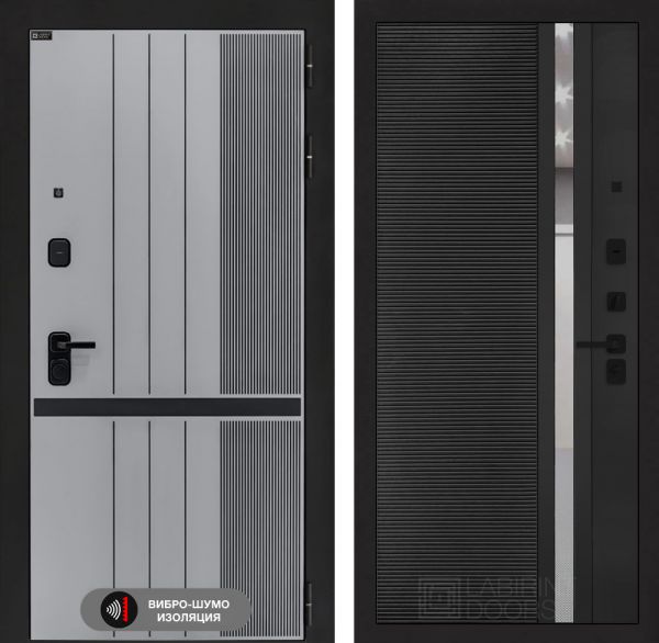 Входная дверь Лабиринт SKYLAB 31 – Черный кварц, зеркальная вставка с тонировкой