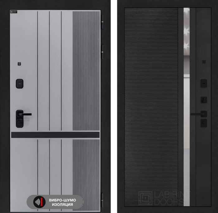 Входная дверь Лабиринт SKYLAB 31 – Черный кварц, зеркальная вставка с тонировкой