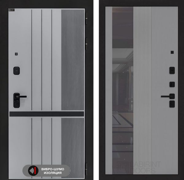 Входная дверь Лабиринт SKYLAB с Зеркалом 32 тонированным – Серый рельеф софт