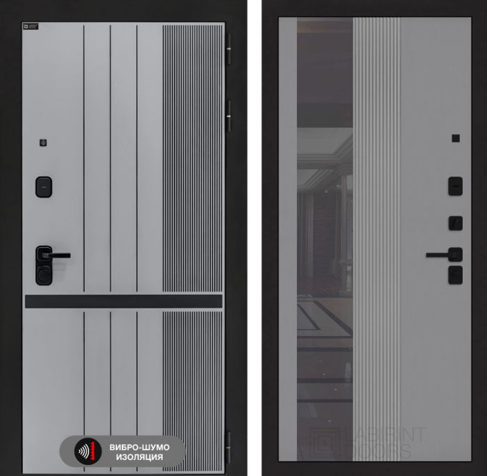 Входная дверь Лабиринт SKYLAB с Зеркалом 32 тонированным – Серый рельеф софт
