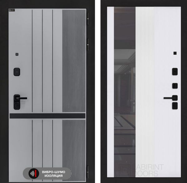 Входная дверь Лабиринт SKYLAB с Зеркалом 32 тонированным – Белый рельеф софт