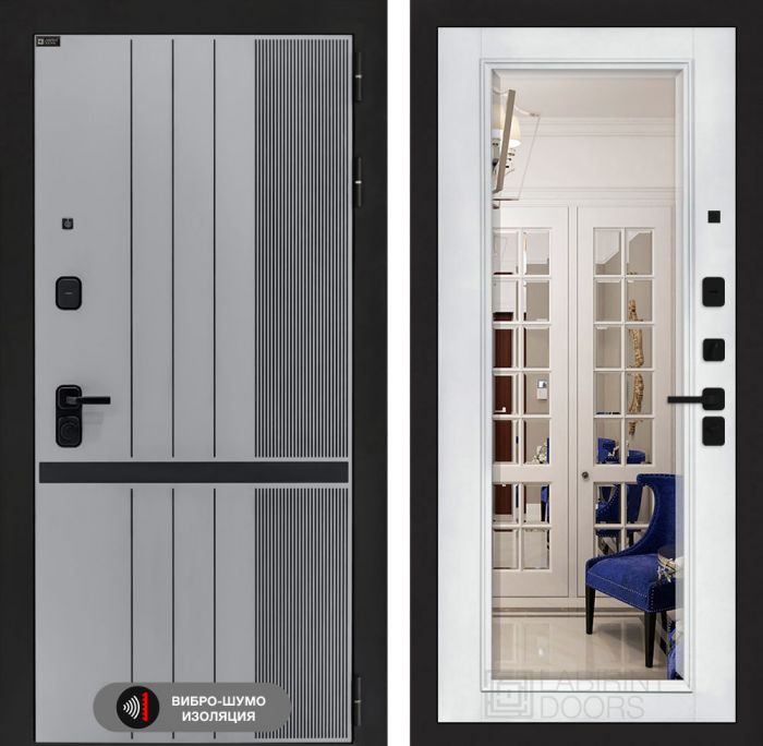 Входная дверь Лабиринт SKYLAB с Зеркалом Фацет – Белый софт