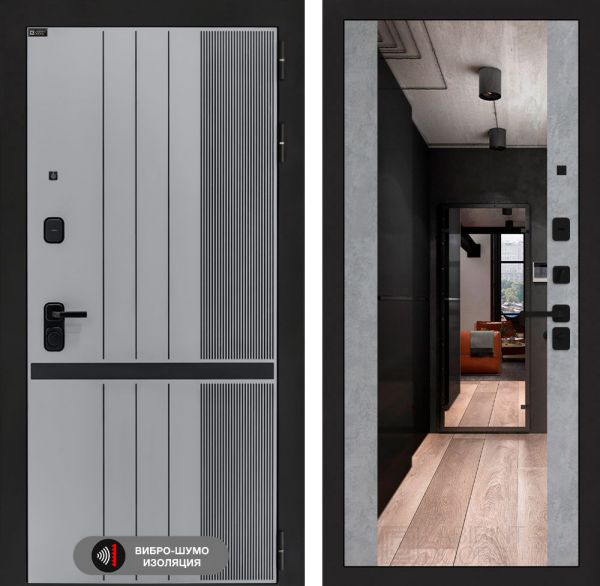 Входная дверь Лабиринт SKYLAB с Зеркалом Максимум – Бетон светлый